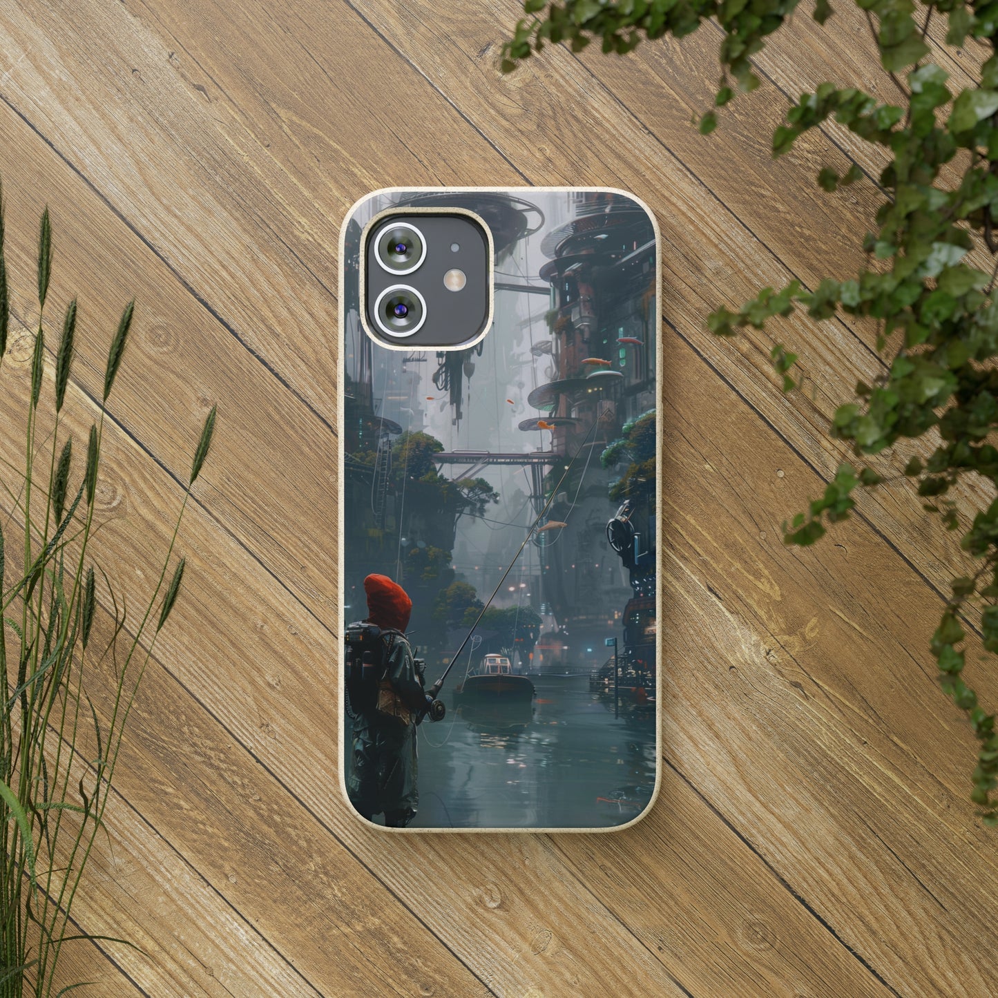 Cyberpunk style man fishing Biodegradable Phone Case | iPhone / Samsung