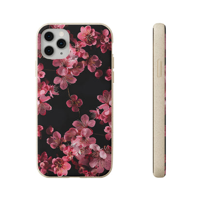 Pink on black flowers Biodegradable Phone Case | iPhone / Samsung