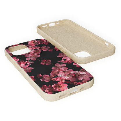 Pink on black flowers Biodegradable Phone Case | iPhone / Samsung