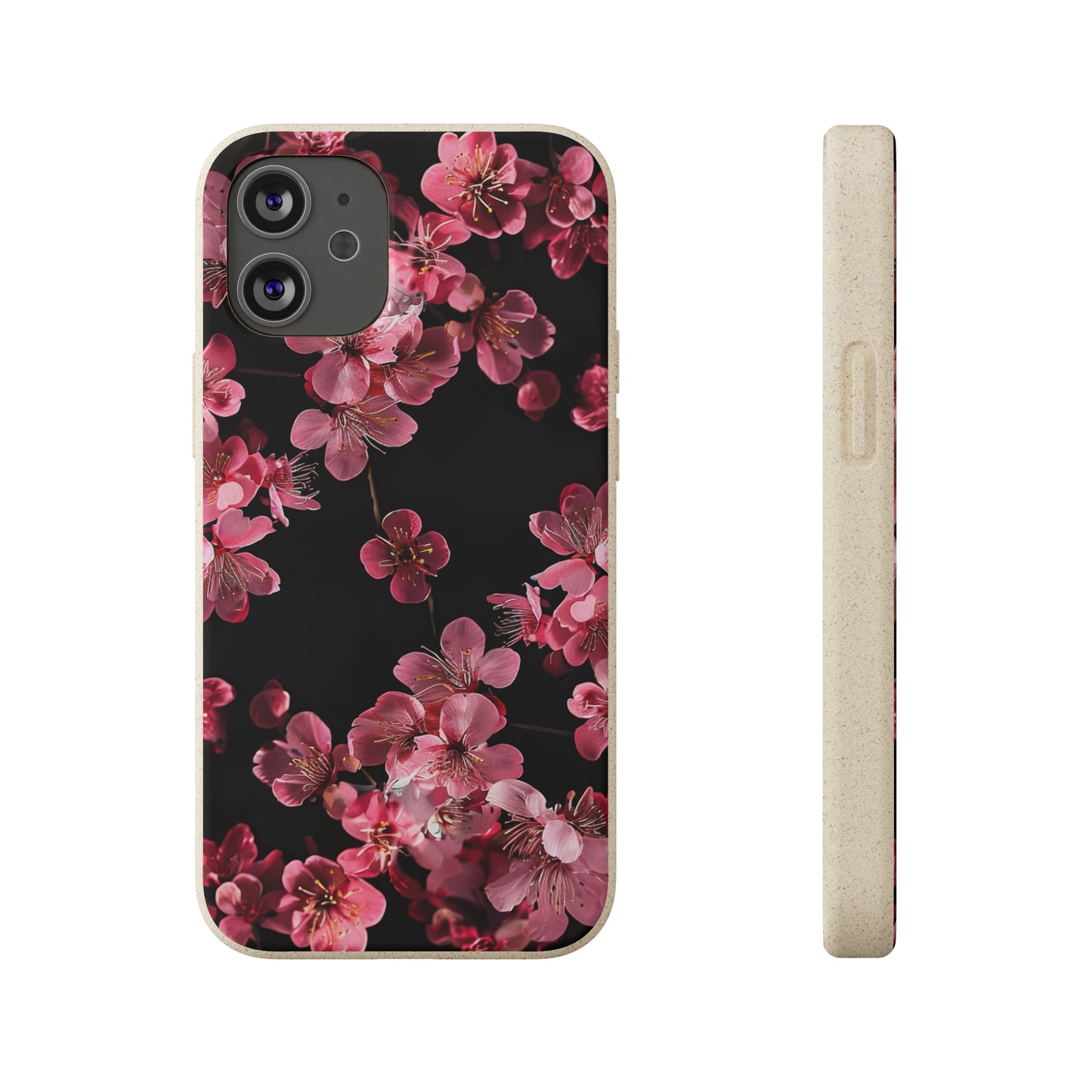 Pink on black flowers Biodegradable Phone Case | iPhone / Samsung