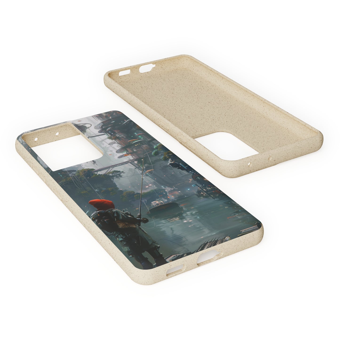 Cyberpunk style man fishing Biodegradable Phone Case | iPhone / Samsung