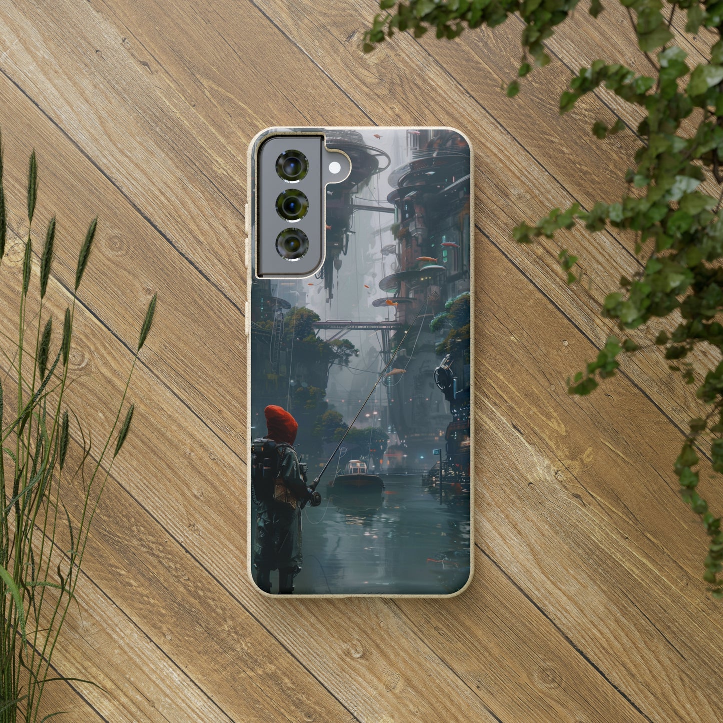 Cyberpunk style man fishing Biodegradable Phone Case | iPhone / Samsung