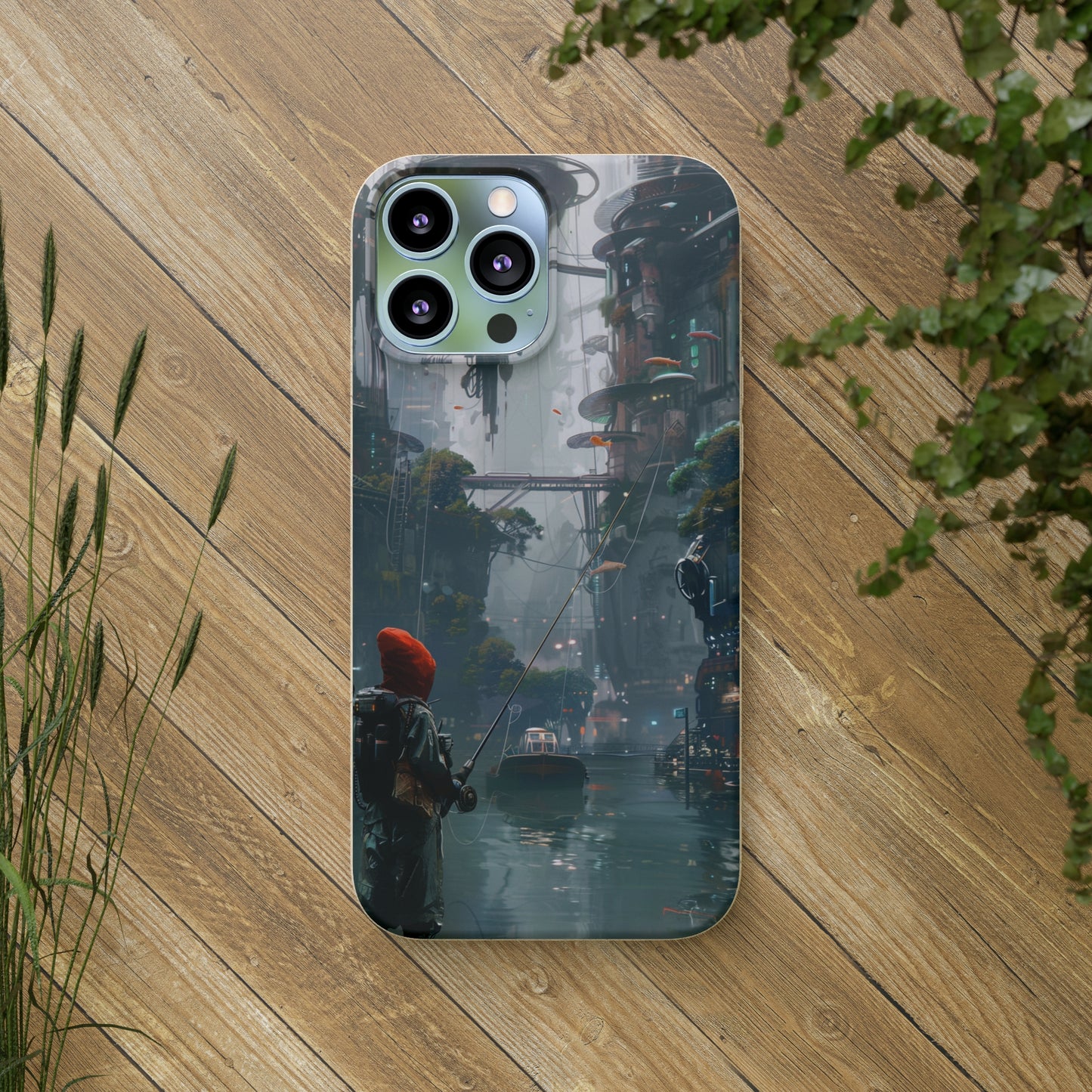 Cyberpunk style man fishing Biodegradable Phone Case | iPhone / Samsung