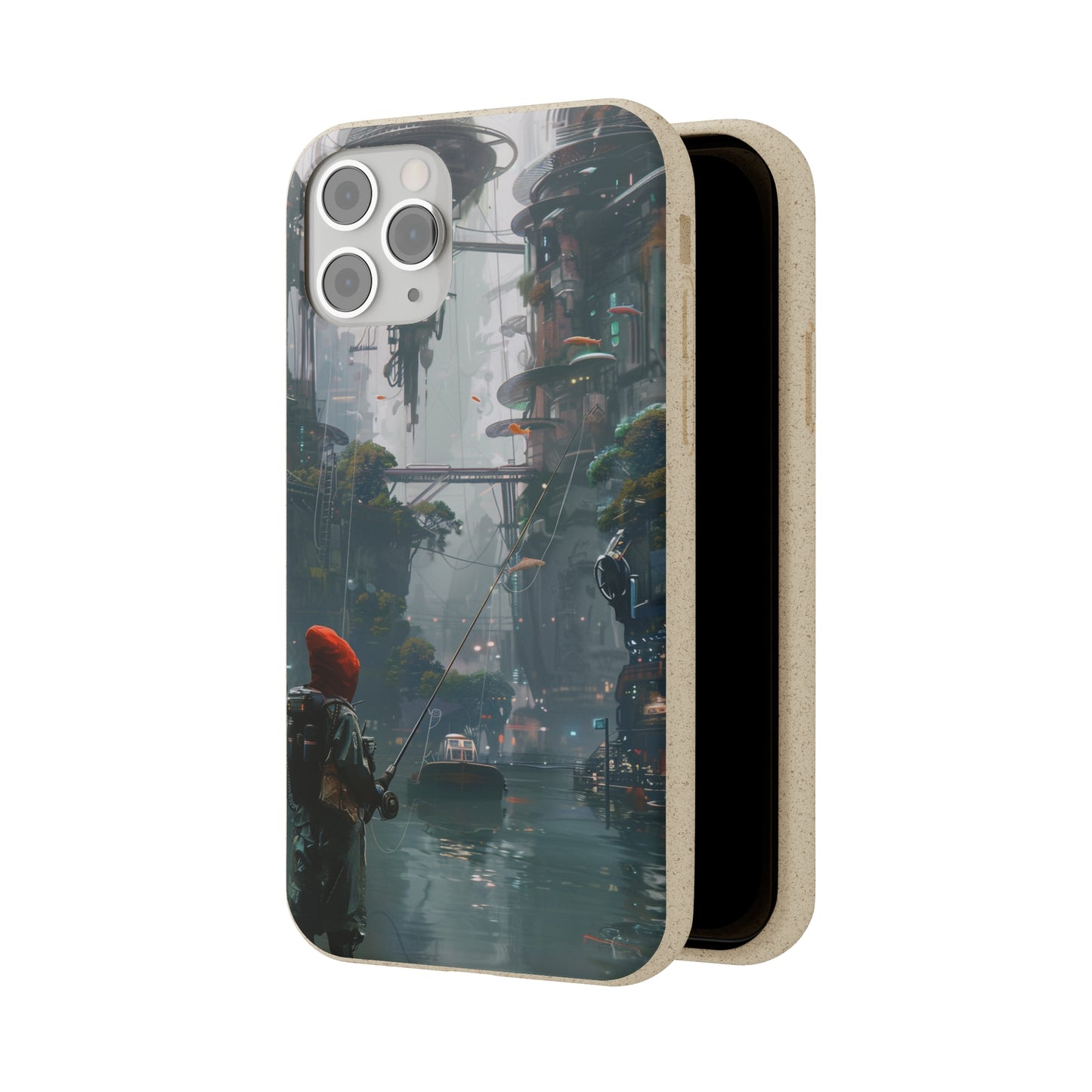 Cyberpunk style man fishing Biodegradable Phone Case | iPhone / Samsung