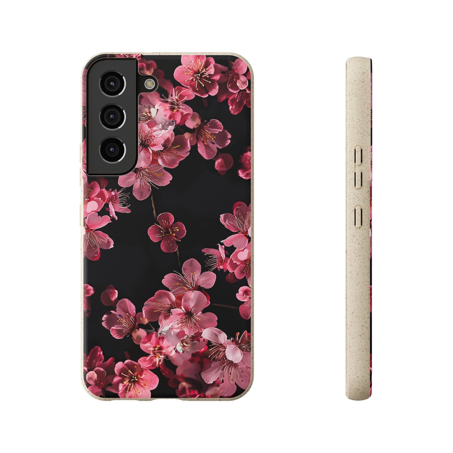 Pink on black flowers Biodegradable Phone Case | iPhone / Samsung