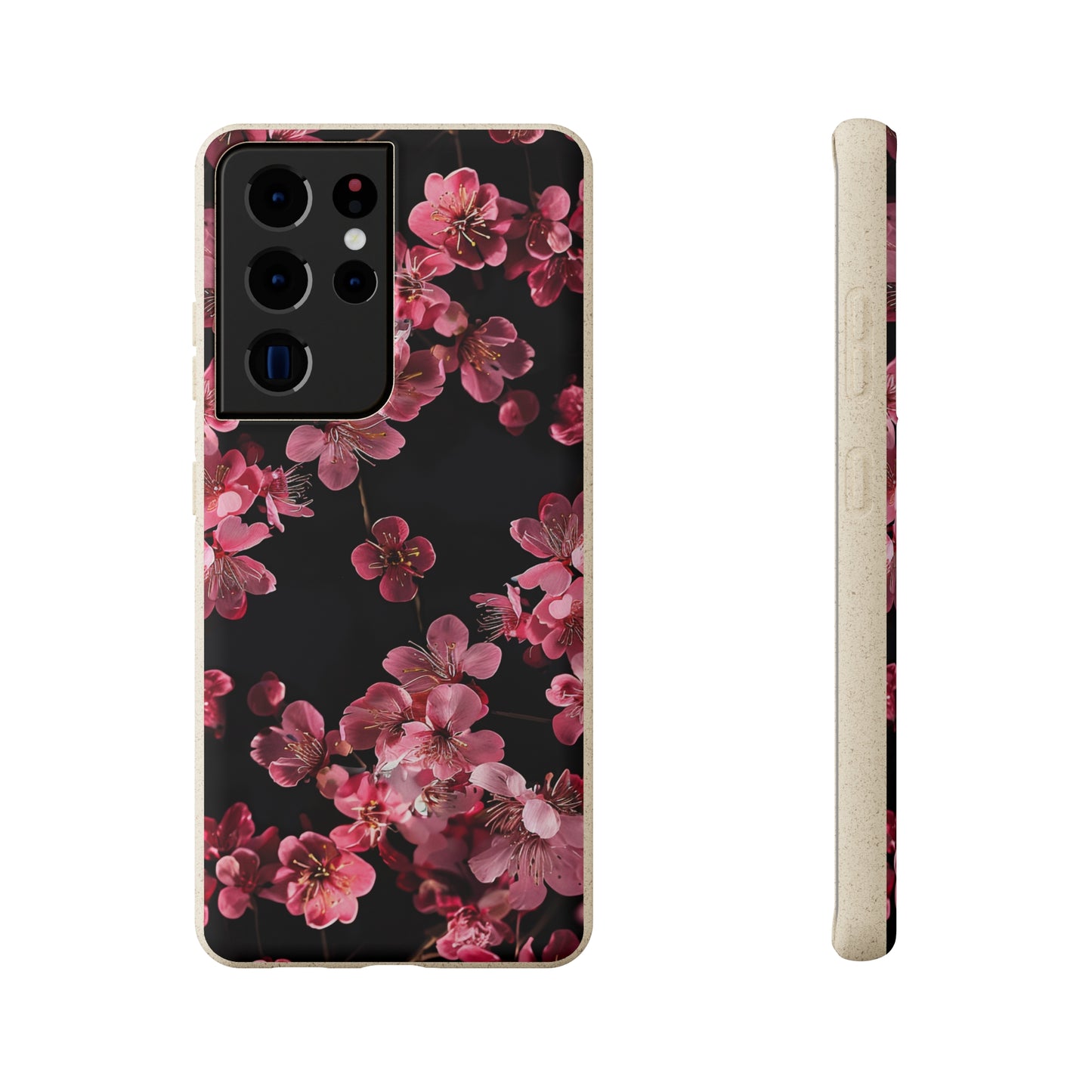 Pink on black flowers Biodegradable Phone Case | iPhone / Samsung