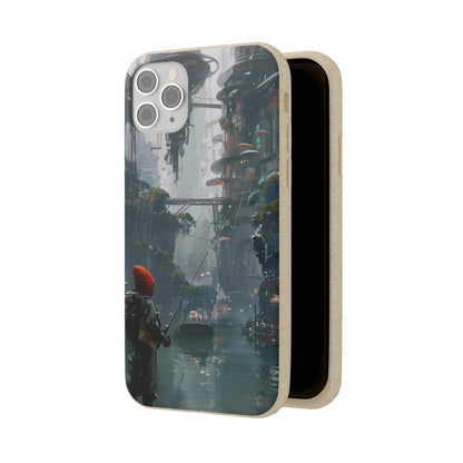 Cyberpunk style man fishing Biodegradable Phone Case | iPhone / Samsung