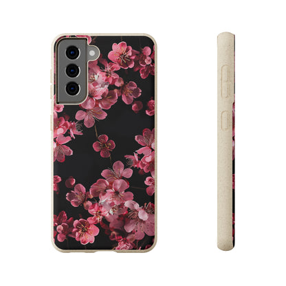 Pink on black flowers Biodegradable Phone Case | iPhone / Samsung