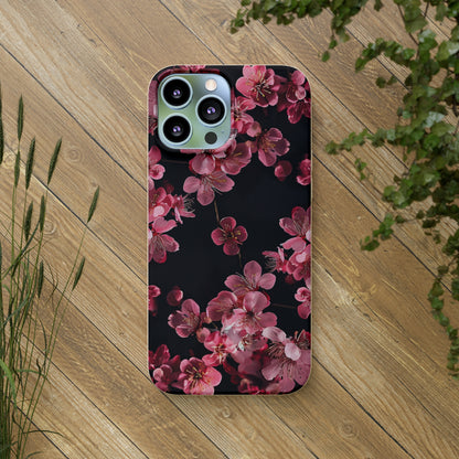 Pink on black flowers Biodegradable Phone Case | iPhone / Samsung