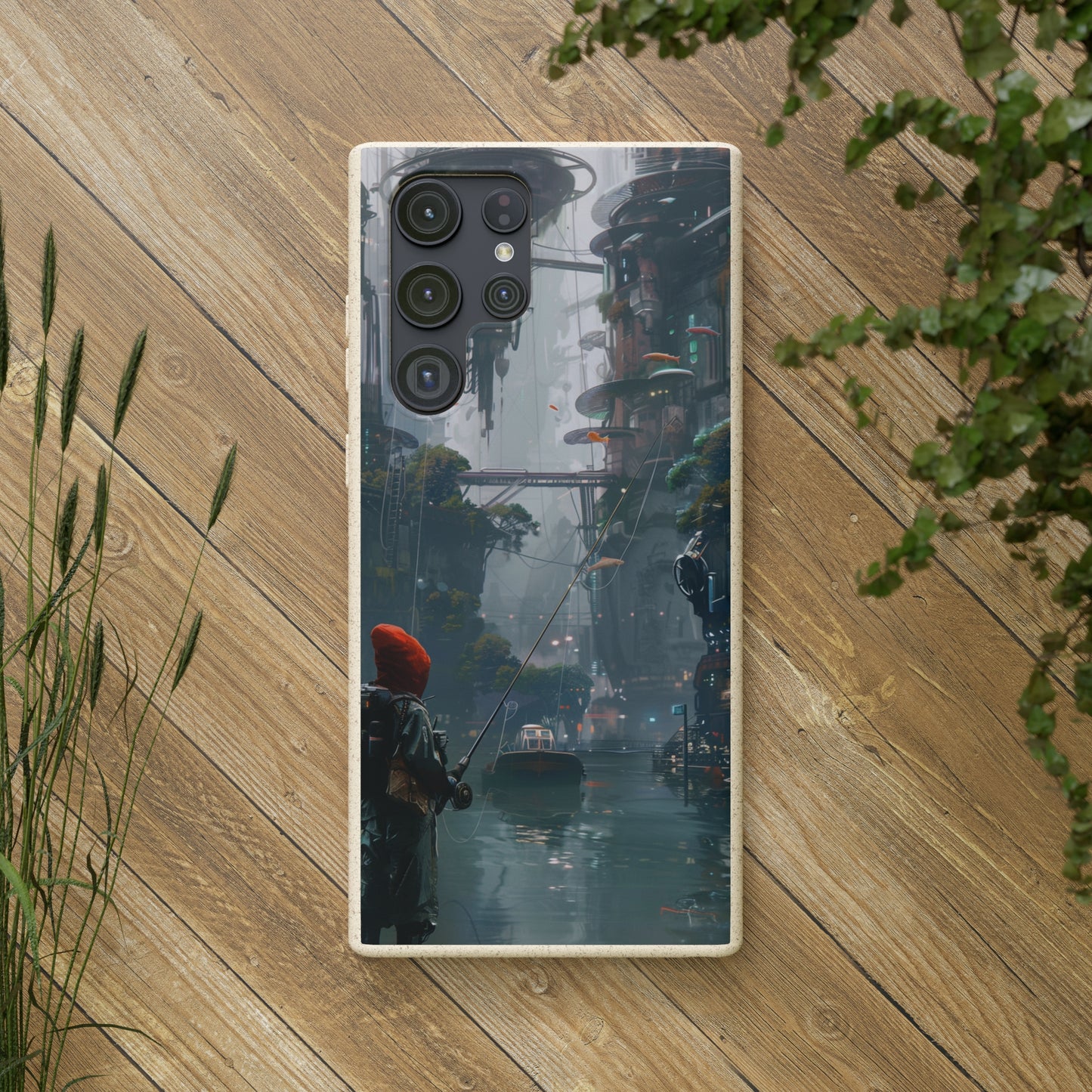 Cyberpunk style man fishing Biodegradable Phone Case | iPhone / Samsung