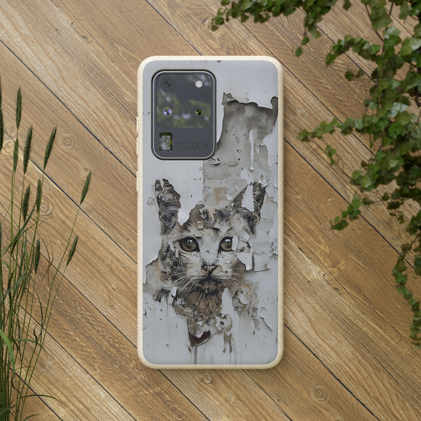 Vhils inspired Cat grafitti Biodegradable Phone Case | iPhone / Samsung