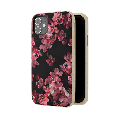 Pink on black flowers Biodegradable Phone Case | iPhone / Samsung