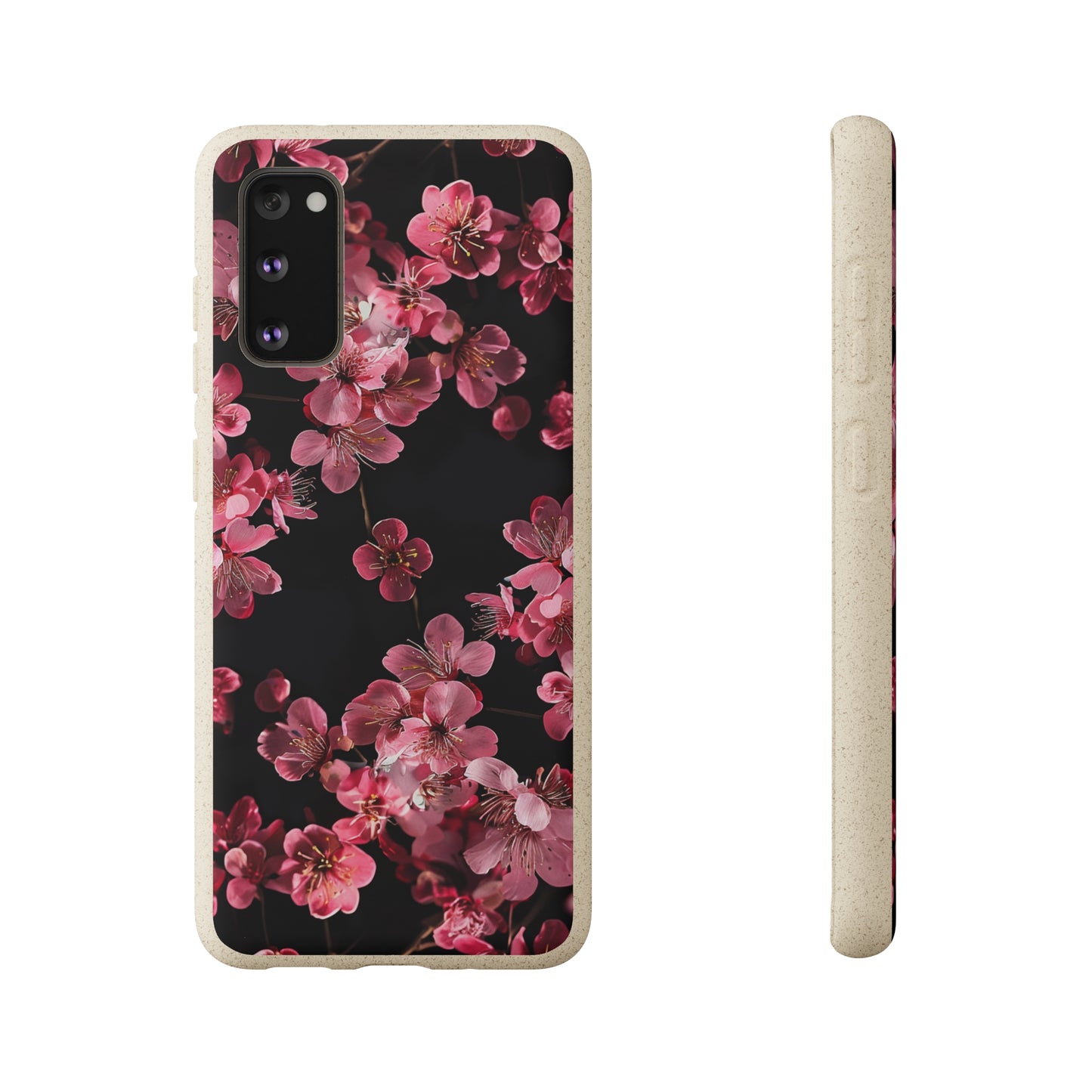 Pink on black flowers Biodegradable Phone Case | iPhone / Samsung