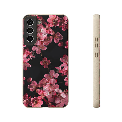 Pink on black flowers Biodegradable Phone Case | iPhone / Samsung