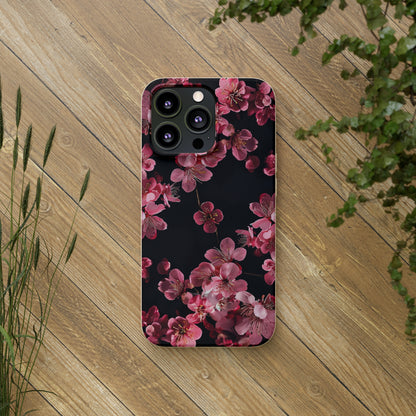 Pink on black flowers Biodegradable Phone Case | iPhone / Samsung