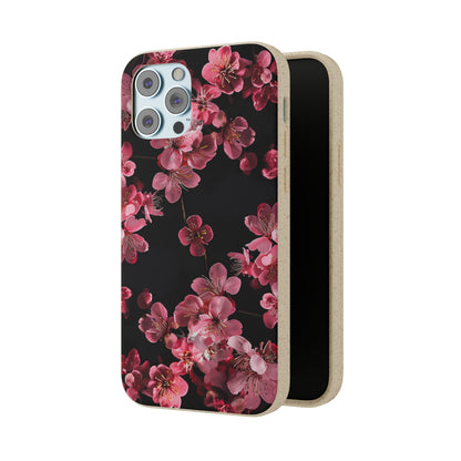 Pink on black flowers Biodegradable Phone Case | iPhone / Samsung