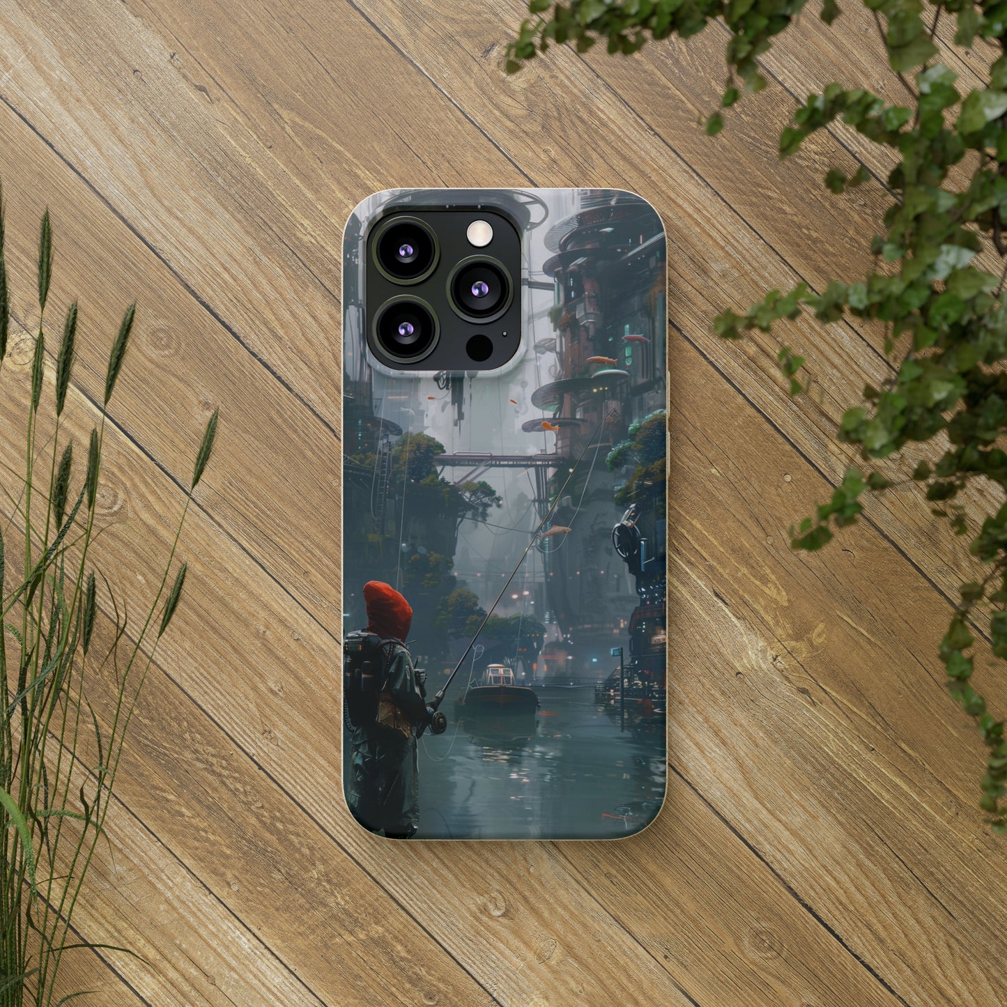 Cyberpunk style man fishing Biodegradable Phone Case | iPhone / Samsung