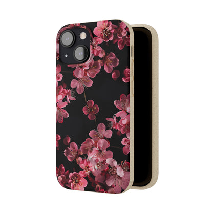 Pink on black flowers Biodegradable Phone Case | iPhone / Samsung