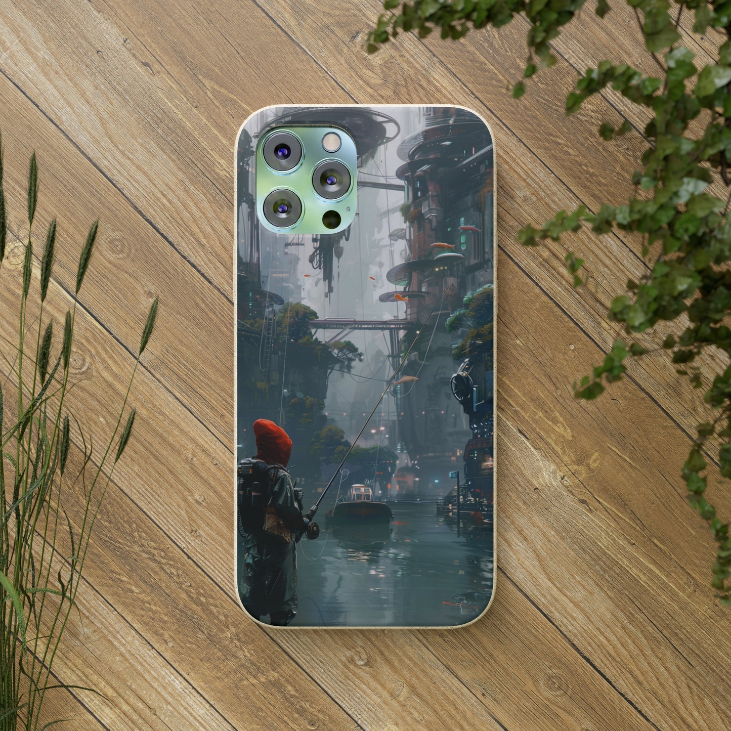 Cyberpunk style man fishing Biodegradable Phone Case | iPhone / Samsung