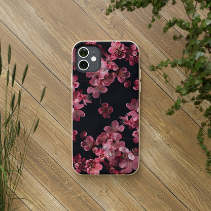 Pink on black flowers Biodegradable Phone Case | iPhone / Samsung