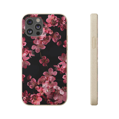 Pink on black flowers Biodegradable Phone Case | iPhone / Samsung