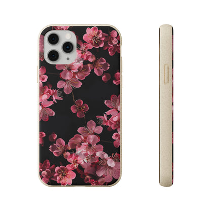 Pink on black flowers Biodegradable Phone Case | iPhone / Samsung