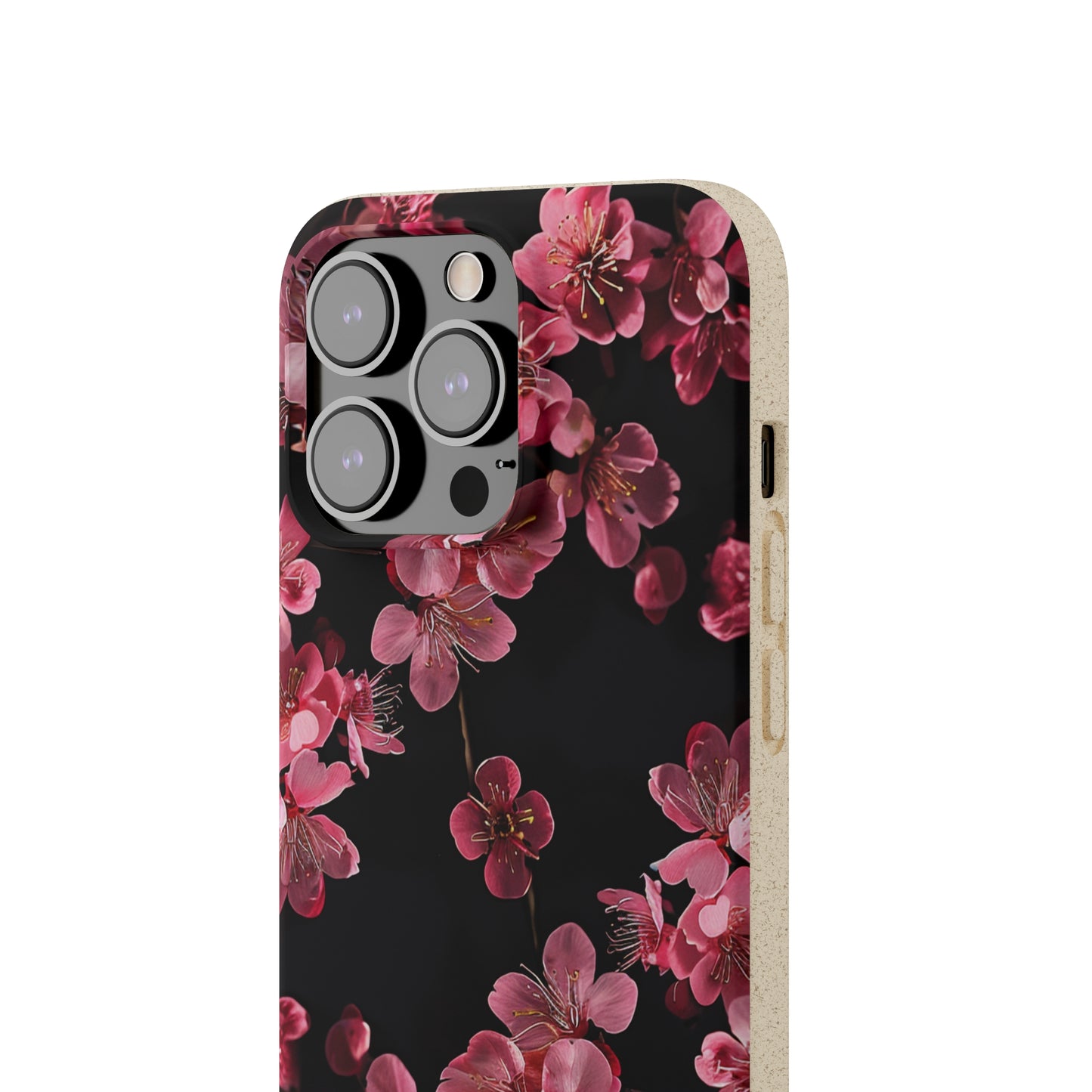 Pink on black flowers Biodegradable Phone Case | iPhone / Samsung