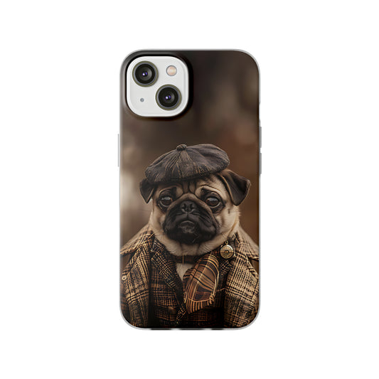 Peaky Blinder themed Pug Dog Phone Case peach