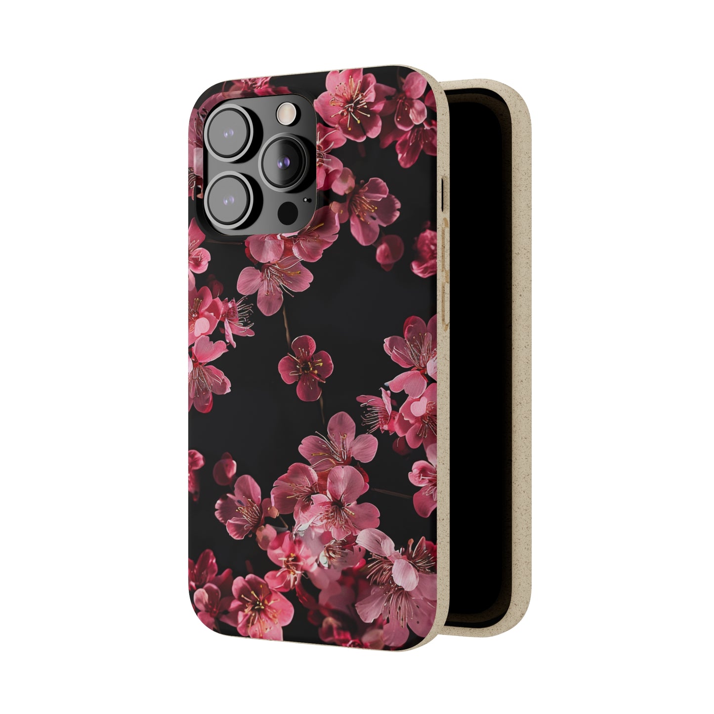 Pink on black flowers Biodegradable Phone Case | iPhone / Samsung