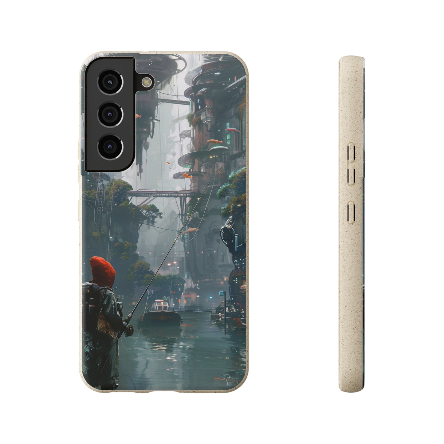 Cyberpunk style man fishing Biodegradable Phone Case | iPhone / Samsung