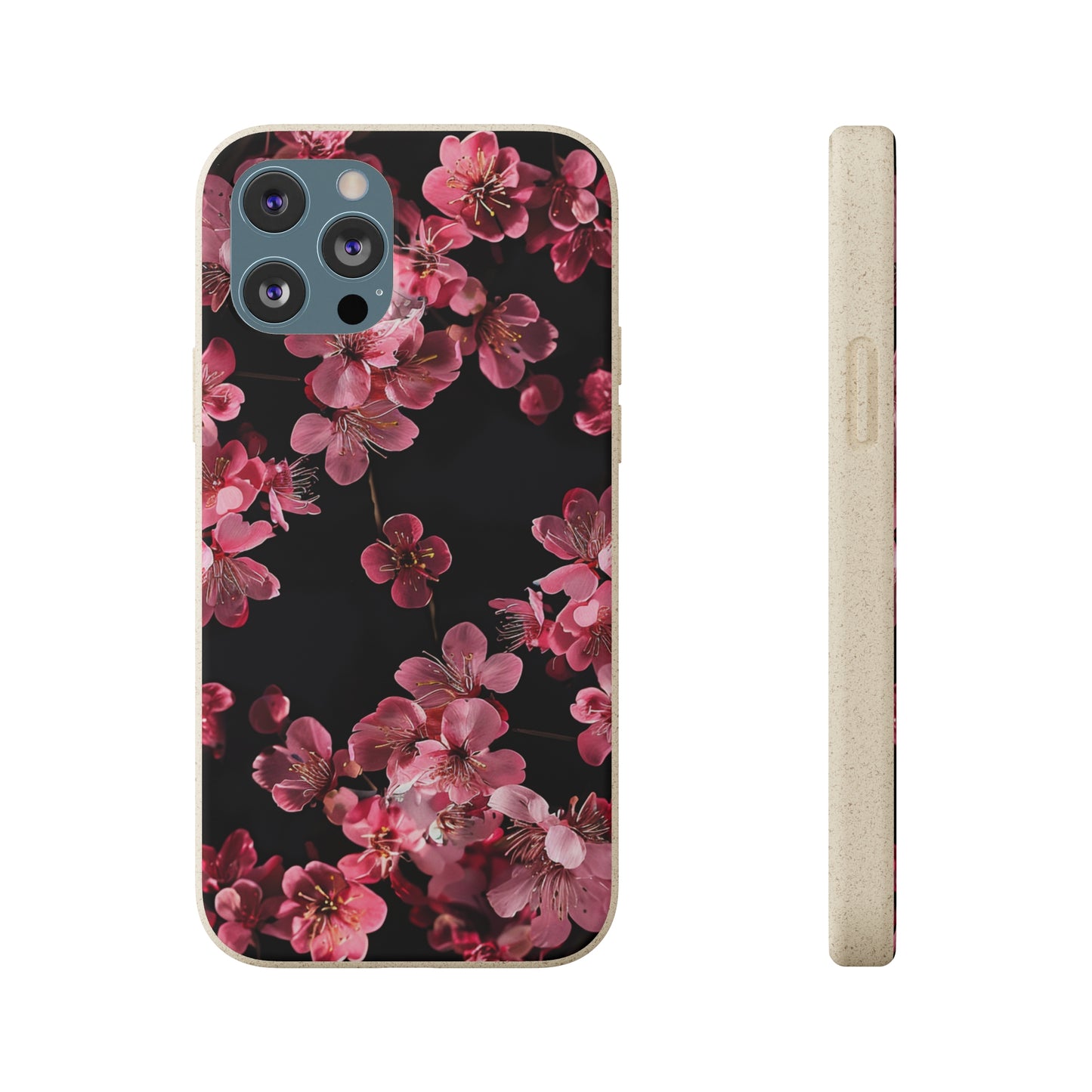 Pink on black flowers Biodegradable Phone Case | iPhone / Samsung