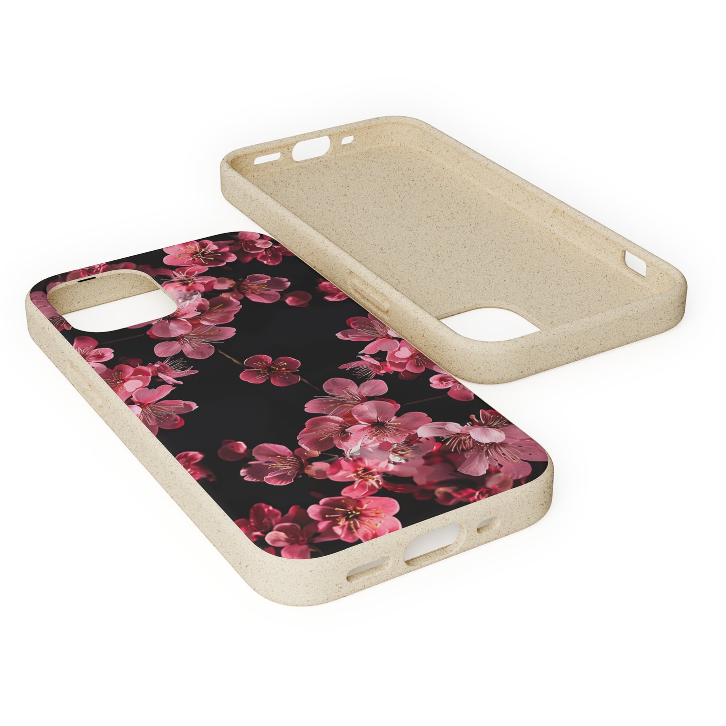 Pink on black flowers Biodegradable Phone Case | iPhone / Samsung