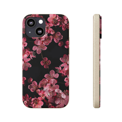 Pink on black flowers Biodegradable Phone Case | iPhone / Samsung