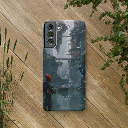 Cyberpunk style man fishing Biodegradable Phone Case | iPhone / Samsung