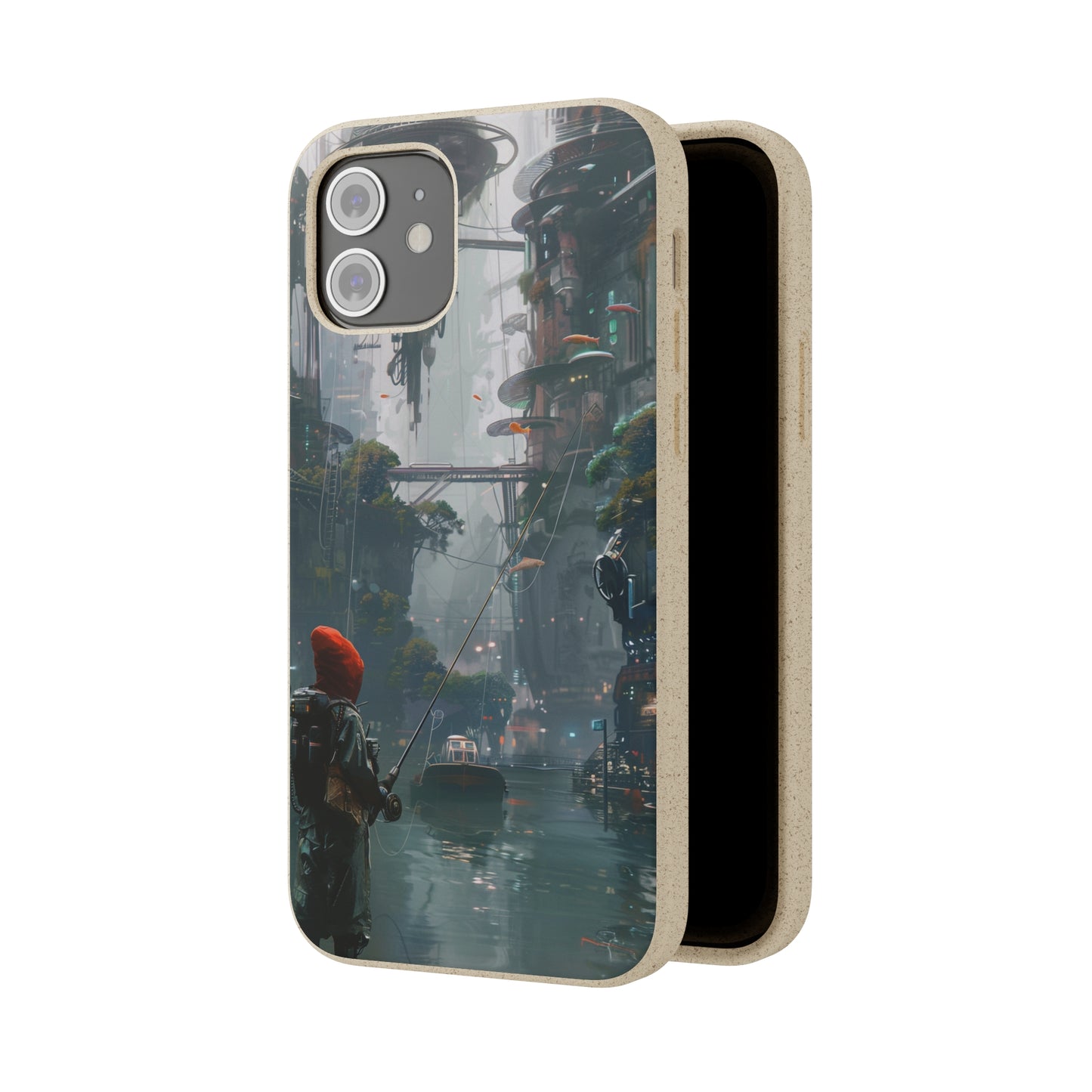 Cyberpunk style man fishing Biodegradable Phone Case | iPhone / Samsung