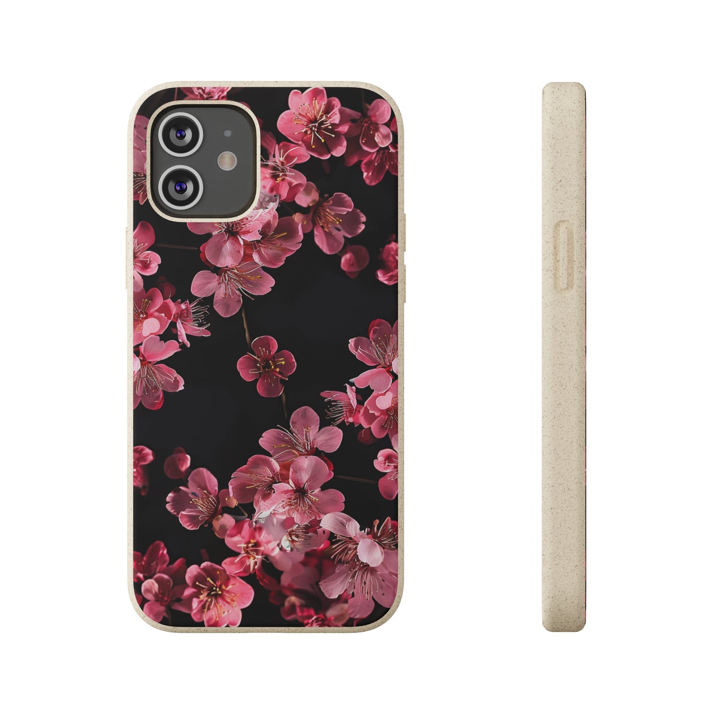 Pink on black flowers Biodegradable Phone Case | iPhone / Samsung