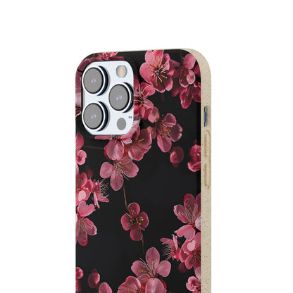 Pink on black flowers Biodegradable Phone Case | iPhone / Samsung