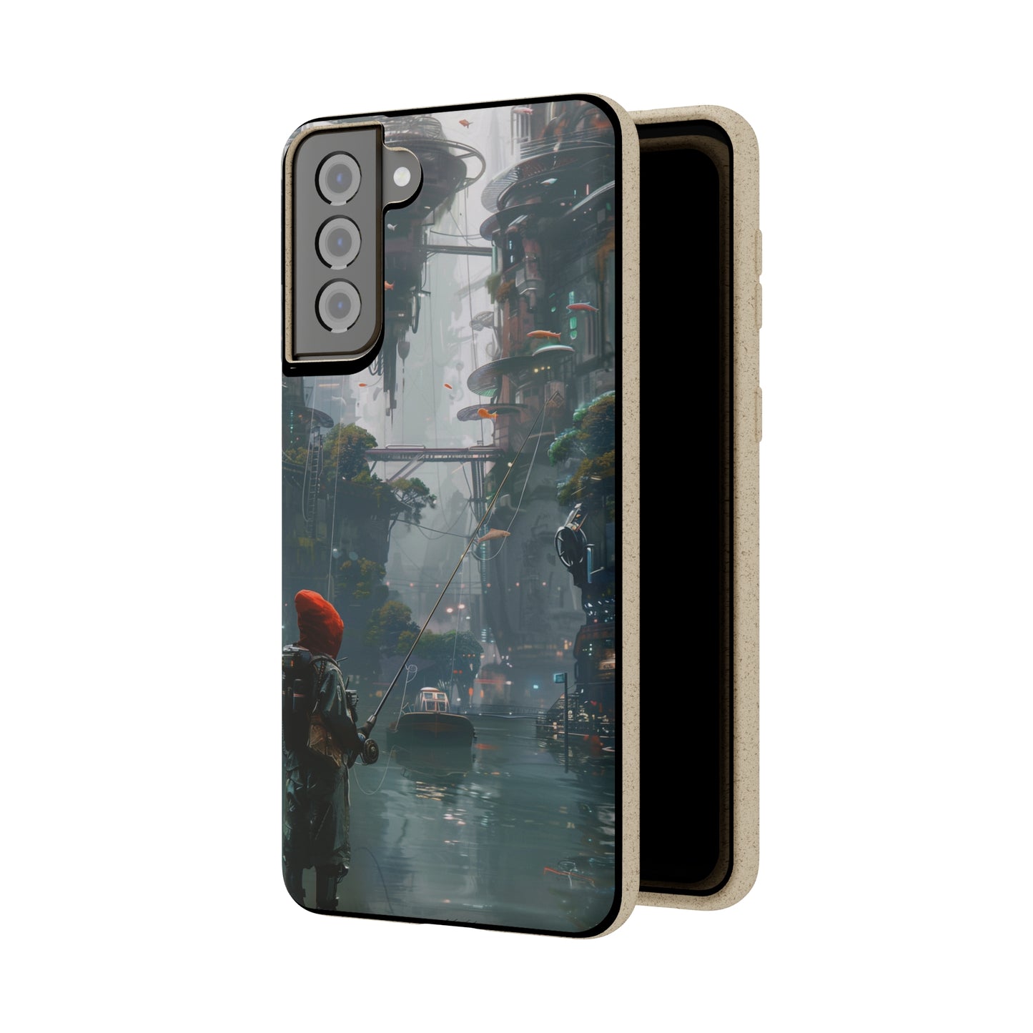 Cyberpunk style man fishing Biodegradable Phone Case | iPhone / Samsung