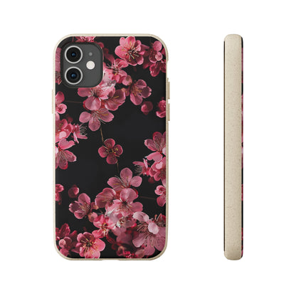 Pink on black flowers Biodegradable Phone Case | iPhone / Samsung