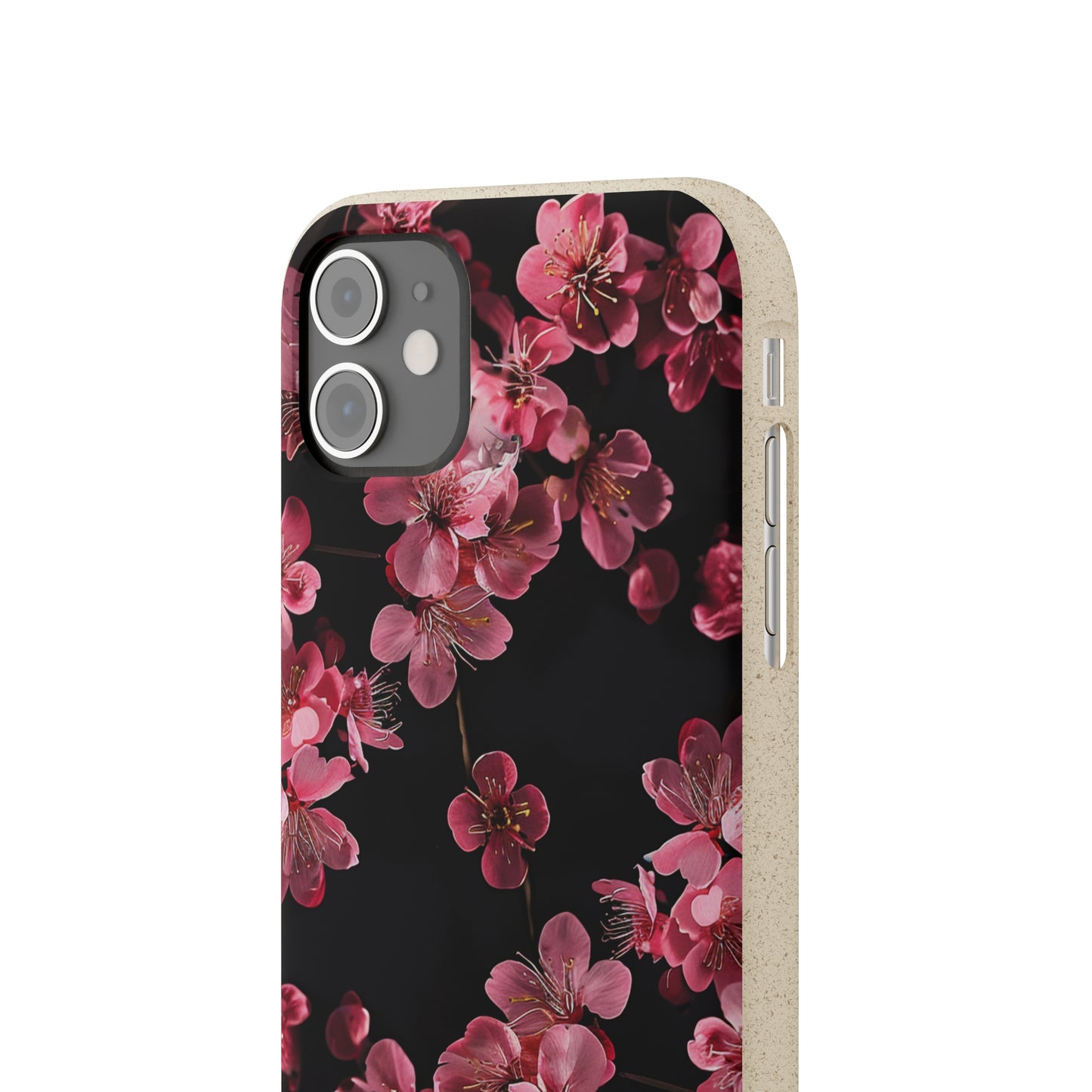 Pink on black flowers Biodegradable Phone Case | iPhone / Samsung