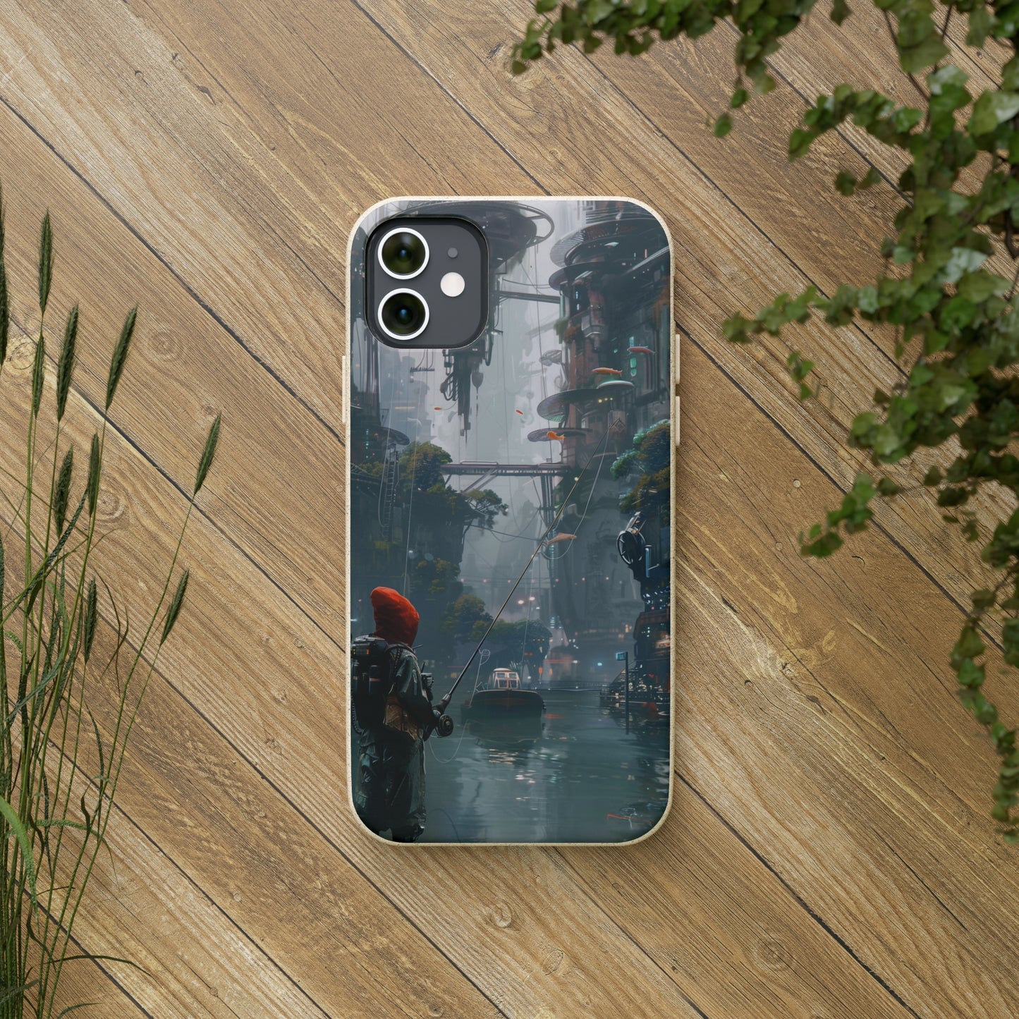 Cyberpunk style man fishing Biodegradable Phone Case | iPhone / Samsung