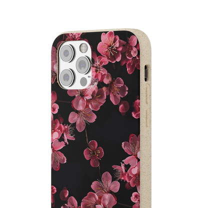 Pink on black flowers Biodegradable Phone Case | iPhone / Samsung