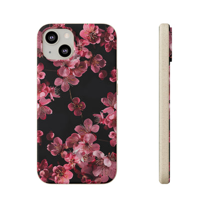 Pink on black flowers Biodegradable Phone Case | iPhone / Samsung