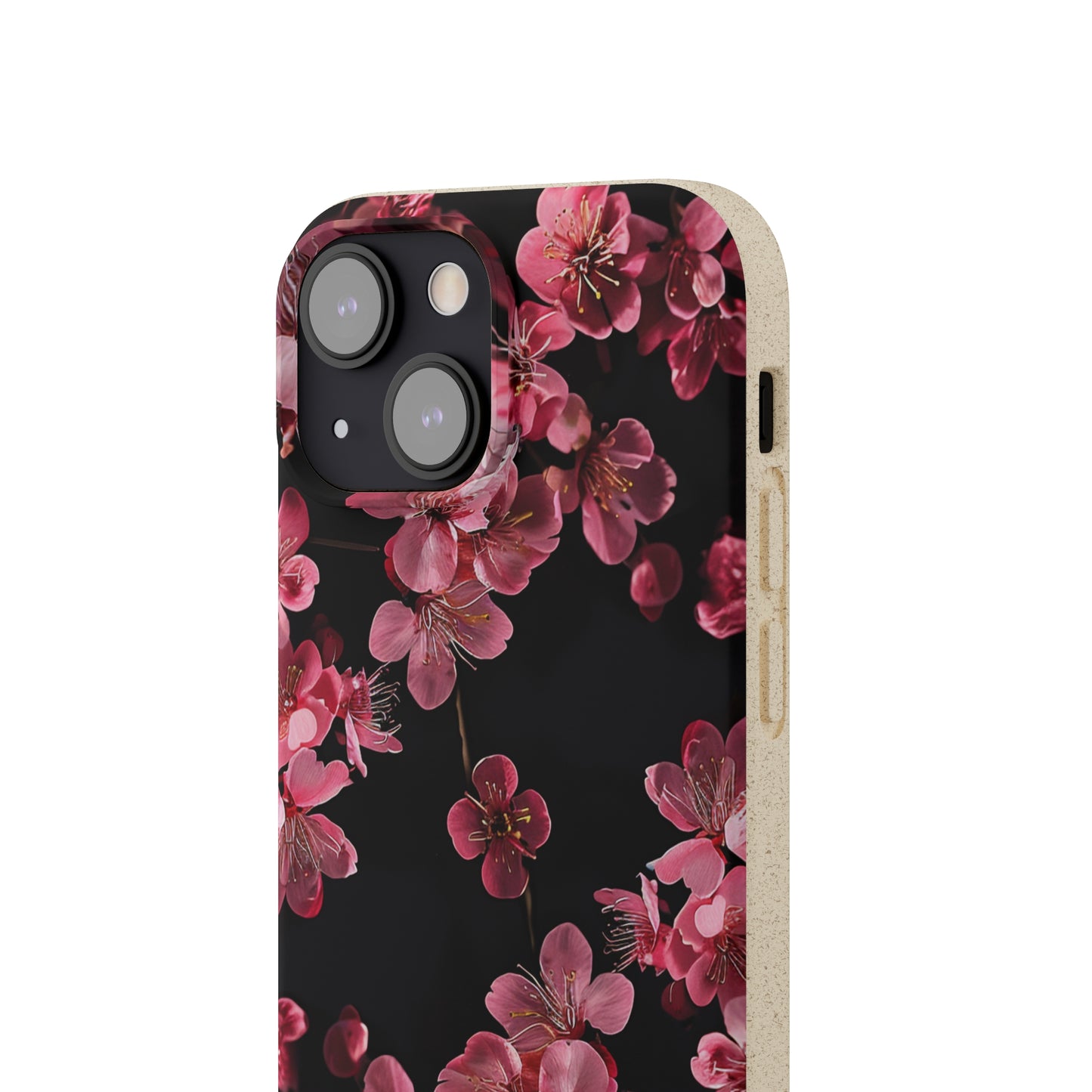 Pink on black flowers Biodegradable Phone Case | iPhone / Samsung