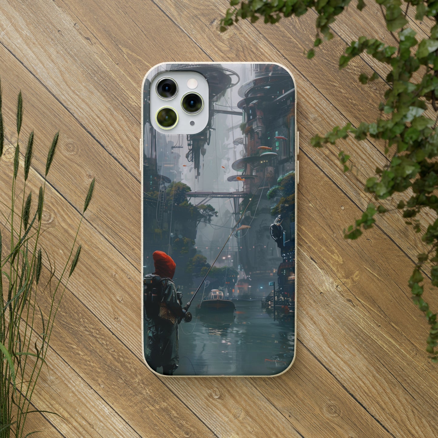 Cyberpunk style man fishing Biodegradable Phone Case | iPhone / Samsung