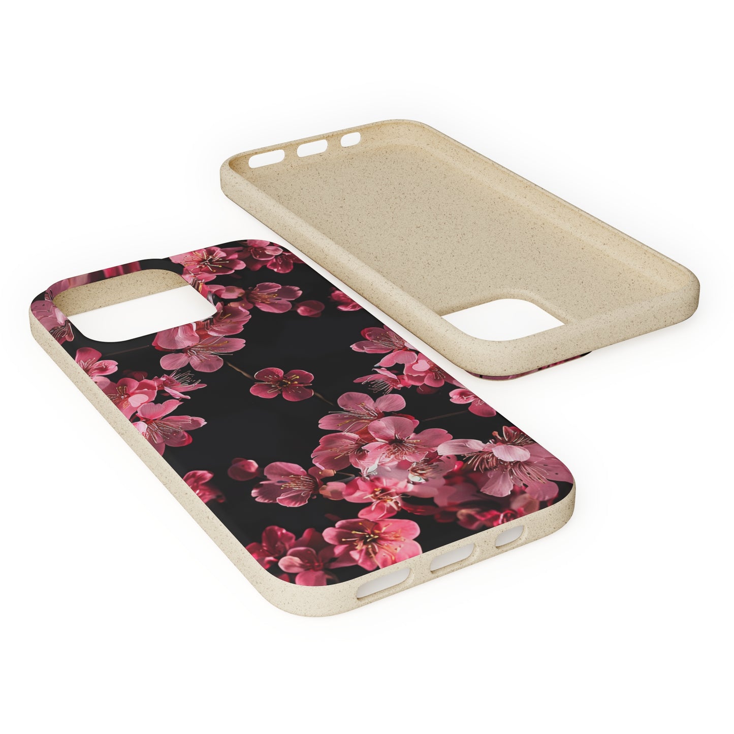 Pink on black flowers Biodegradable Phone Case | iPhone / Samsung