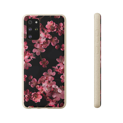 Pink on black flowers Biodegradable Phone Case | iPhone / Samsung