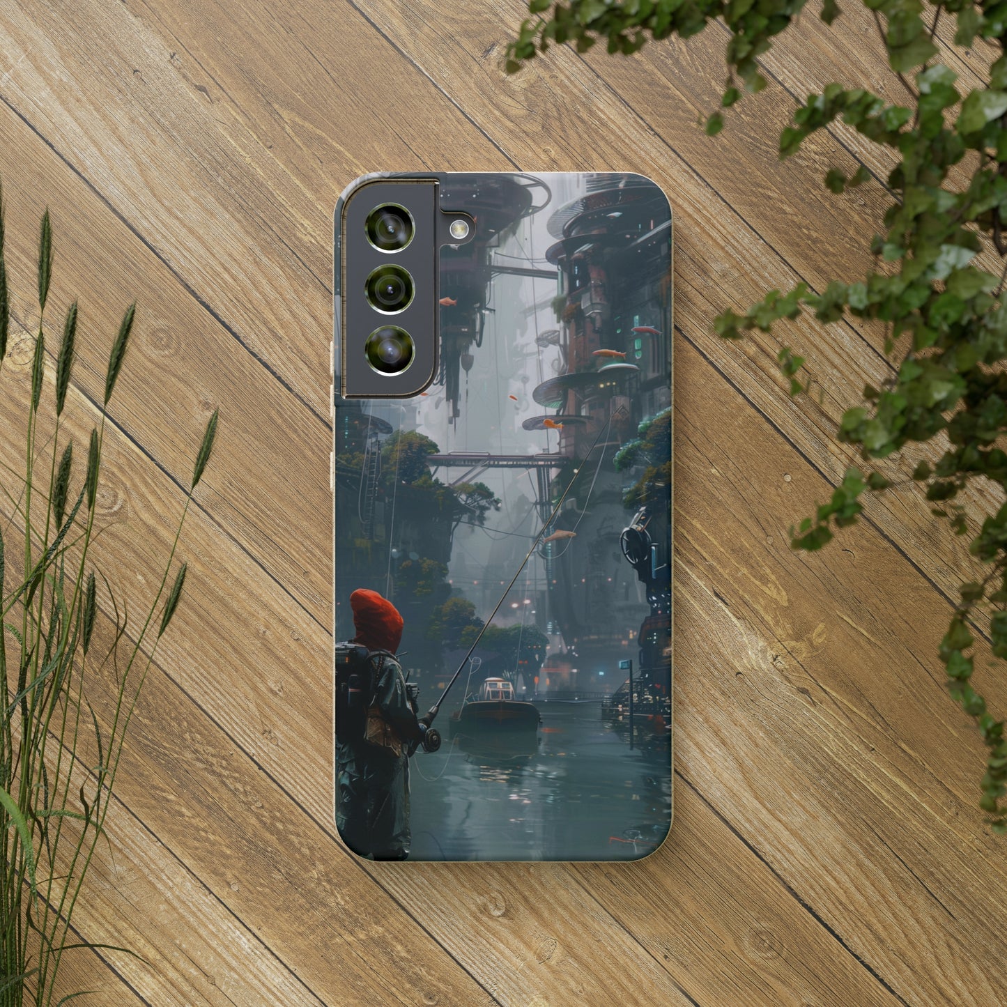 Cyberpunk style man fishing Biodegradable Phone Case | iPhone / Samsung