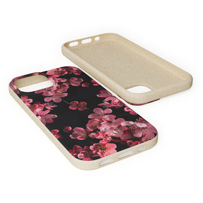 Pink on black flowers Biodegradable Phone Case | iPhone / Samsung