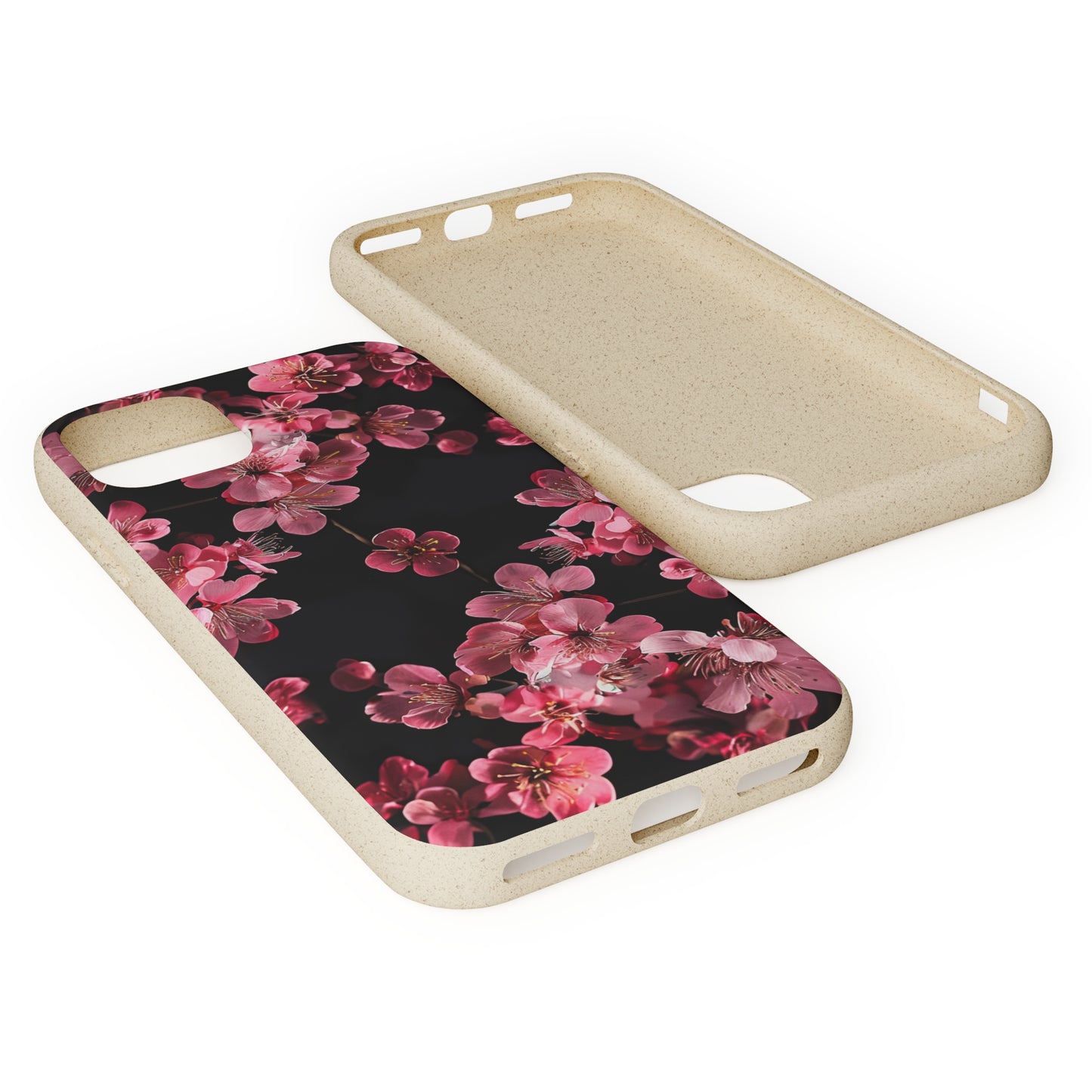 Pink on black flowers Biodegradable Phone Case | iPhone / Samsung